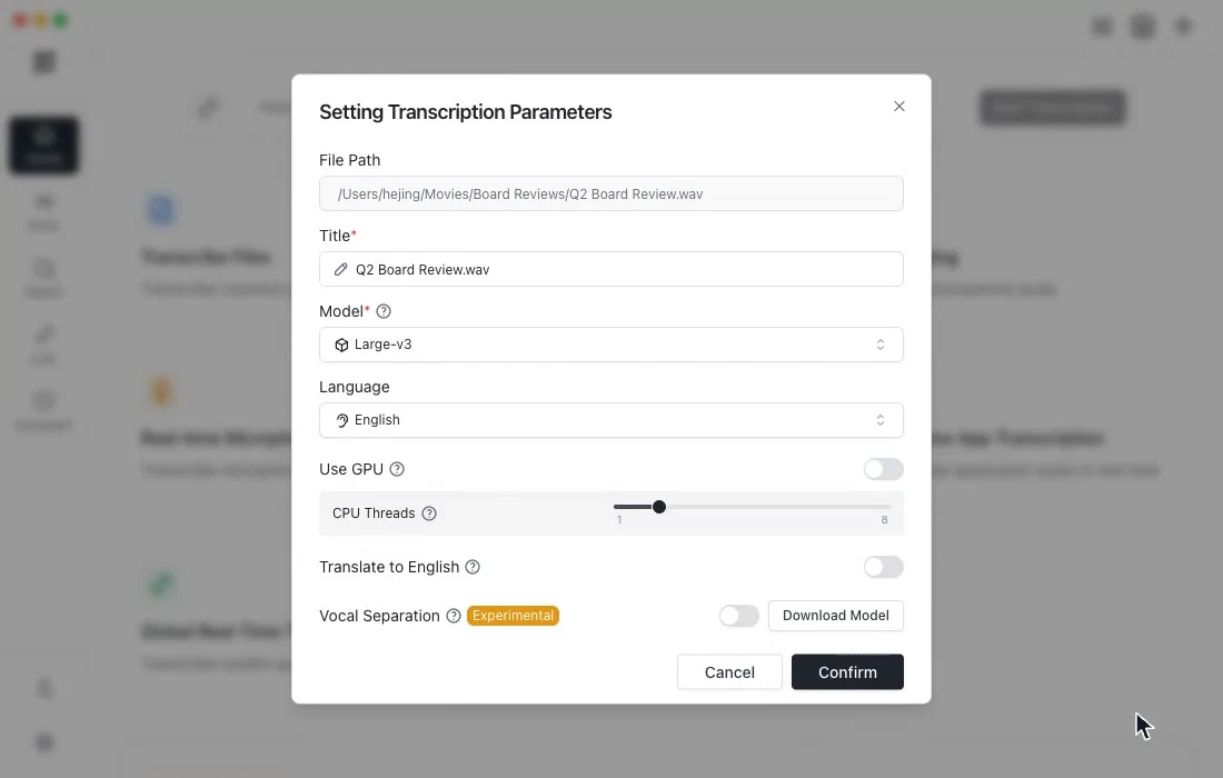Watch a full file transcription